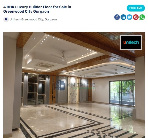 4 BHK Luxury Builder Floor for Sale in Greenwood City Gurgao